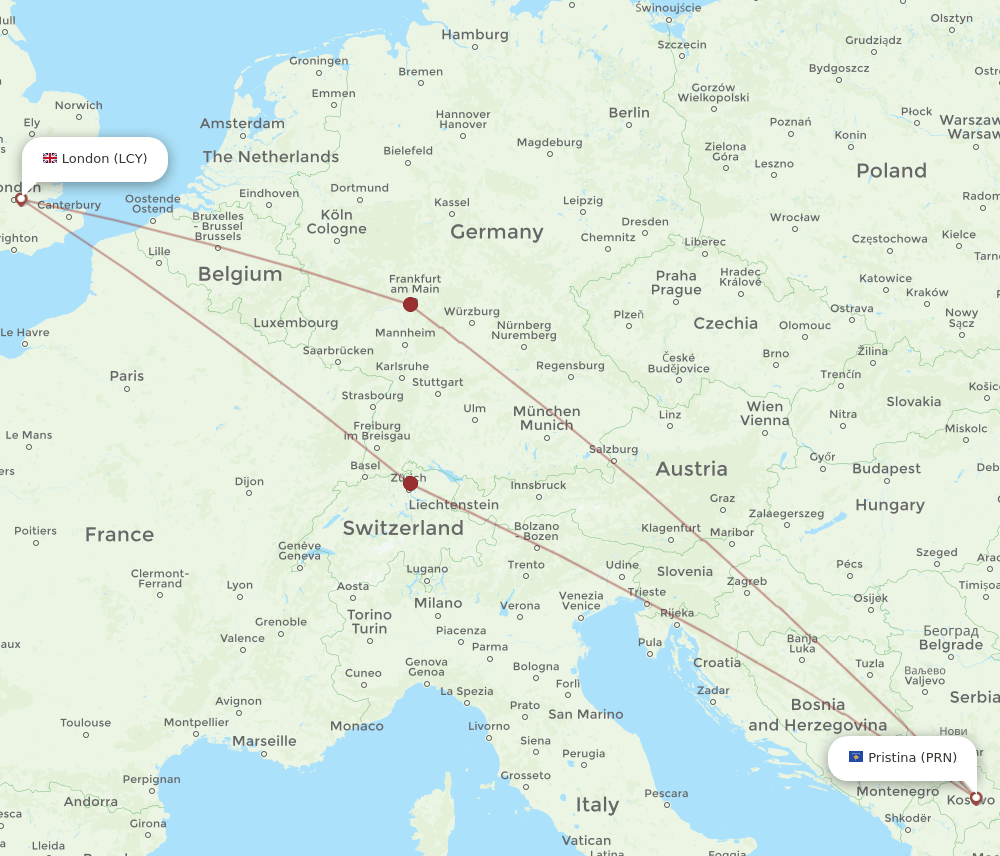 LCY-PRN flight routes