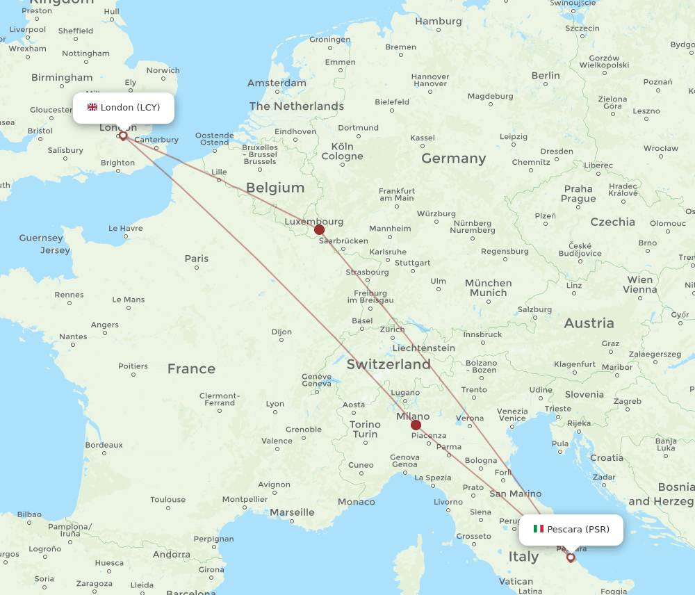 LCY-PSR flight routes