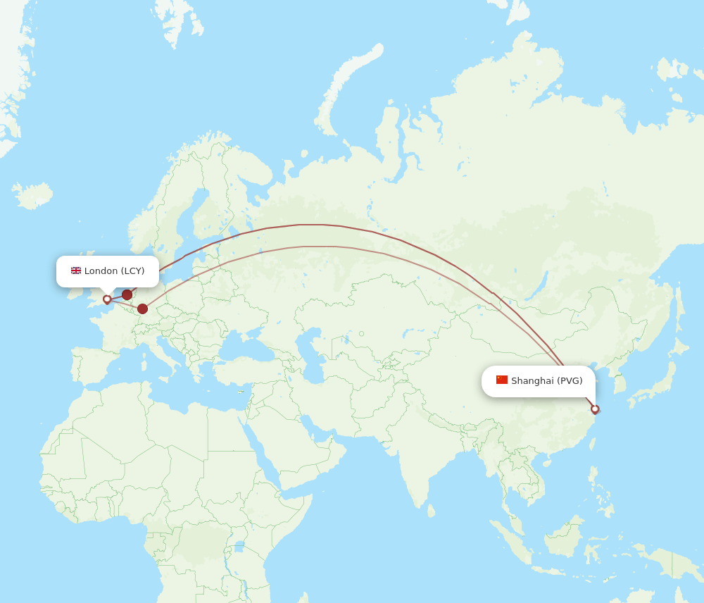 LCY-PVG flight routes