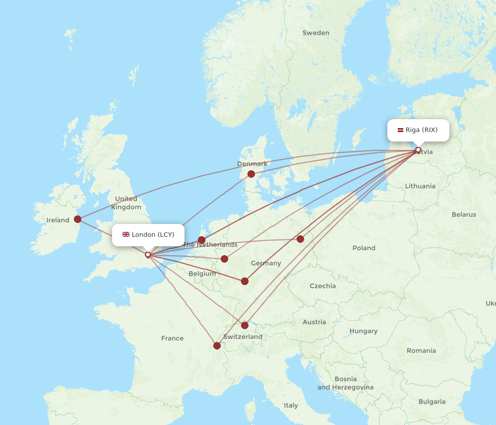 LCY to RIX flights and routes map