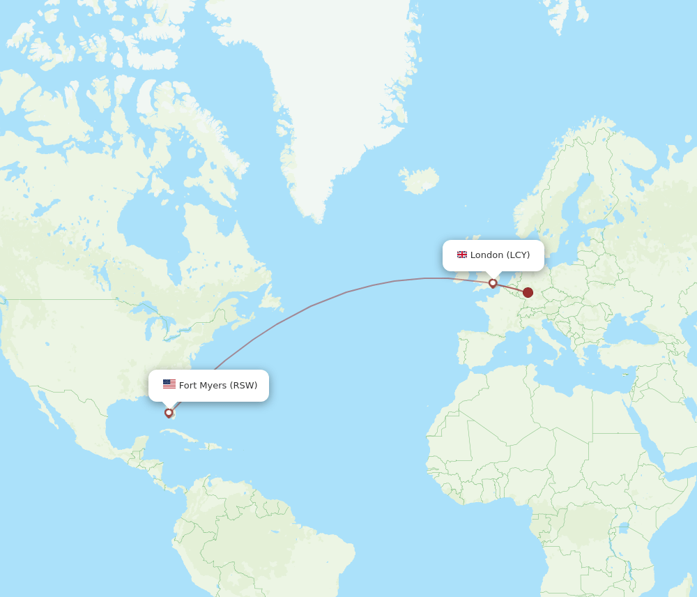 LCY to RSW flights and routes map