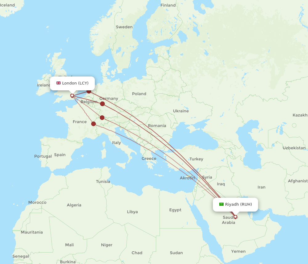 LCY to RUH flights and routes map