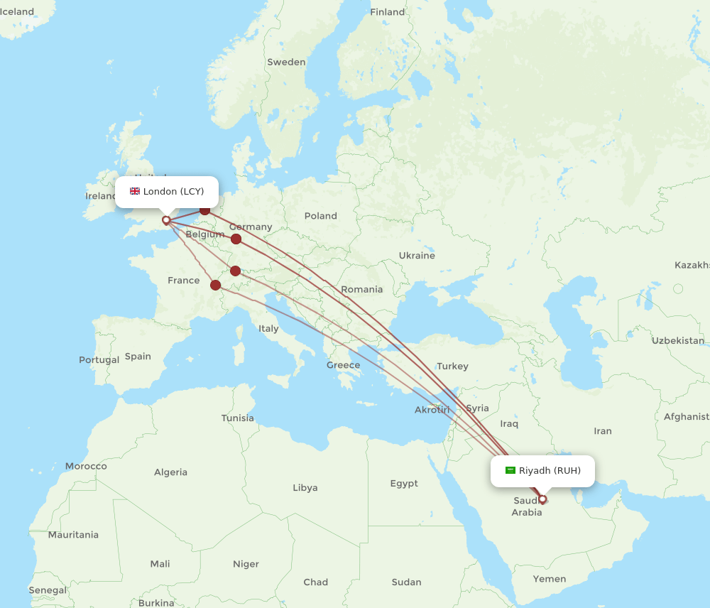 LCY-RUH flight routes