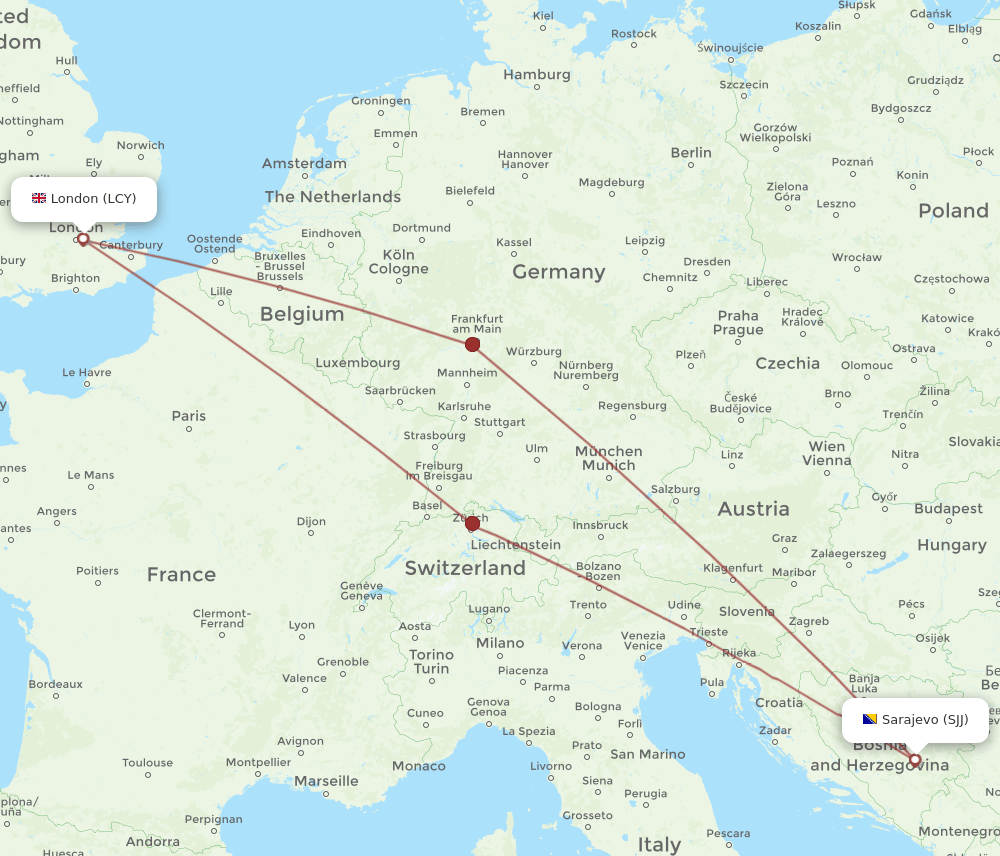 LCY-SJJ flight routes