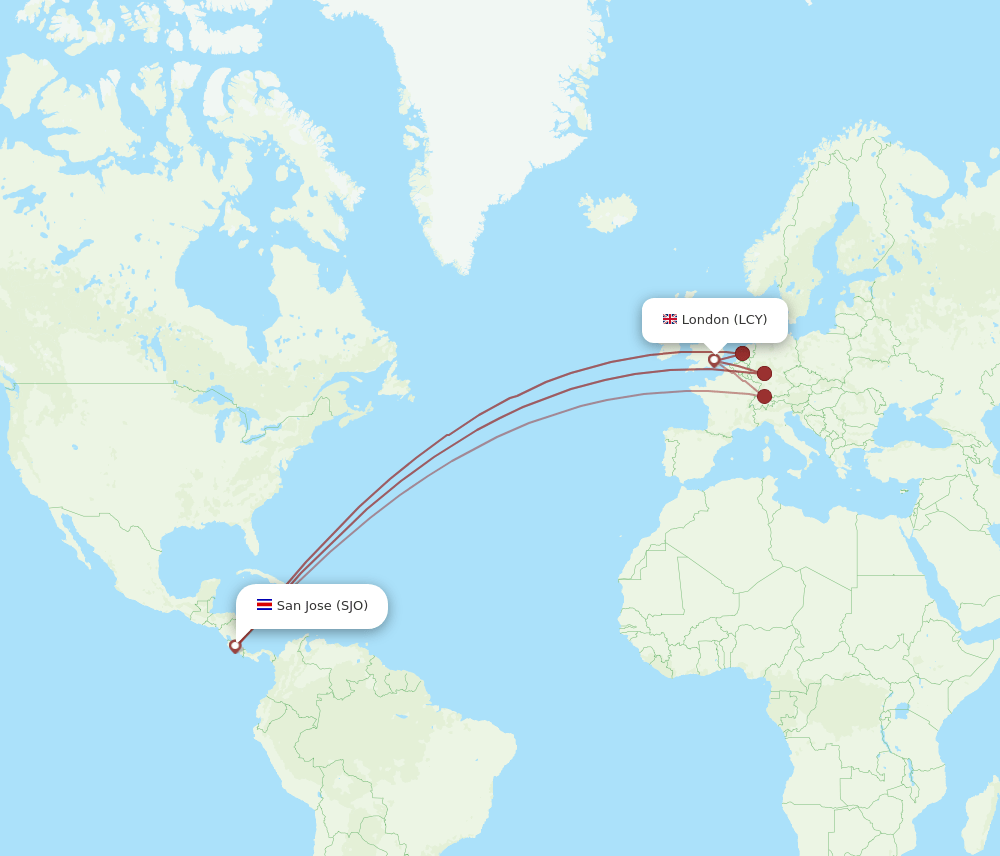 LCY-SJO flight routes