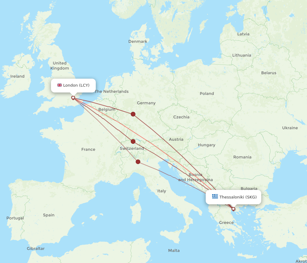 LCY to SKG flights and routes map