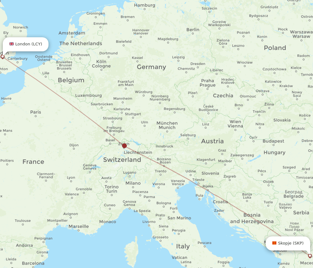 LCY to SKP flights and routes map
