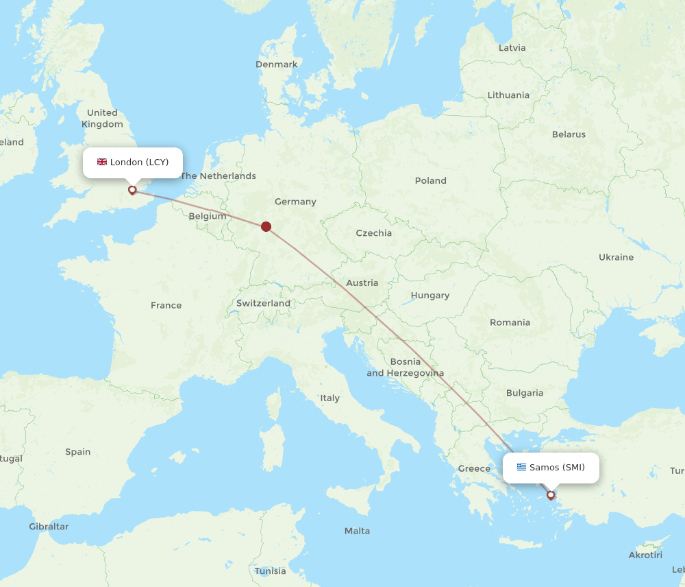 LCY to SMI flights and routes map