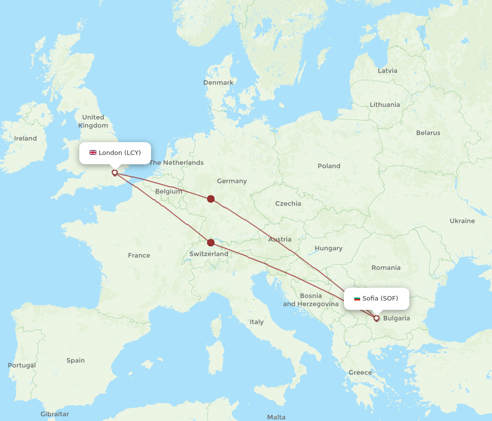 LCY to SOF flights and routes map