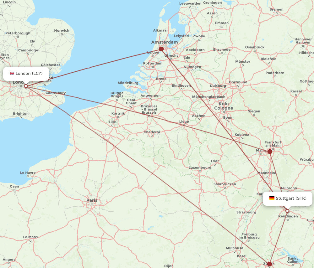 LCY to STR flights and routes map