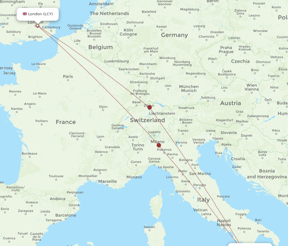 LCY-SUF flight routes