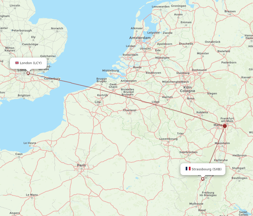 LCY to SXB flights and routes map