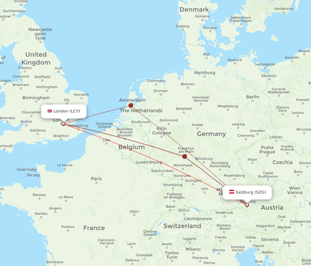 LCY to SZG flights and routes map
