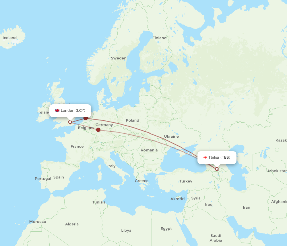 LCY to TBS flights and routes map