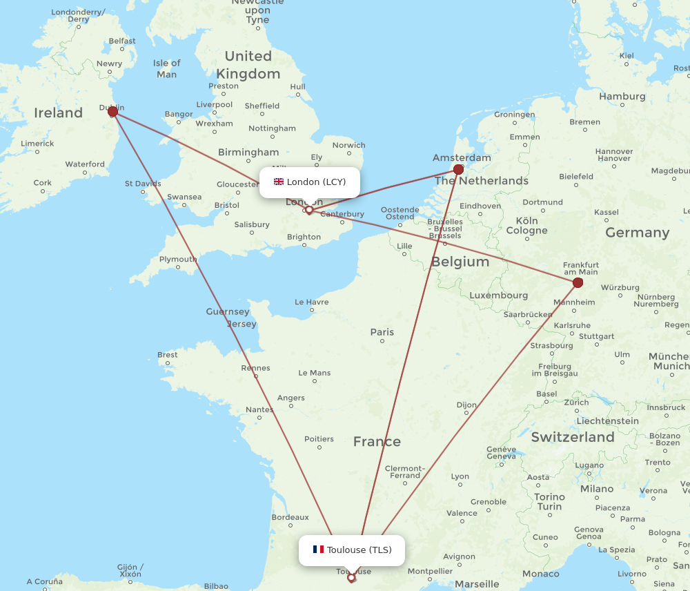 LCY to TLS flights and routes map