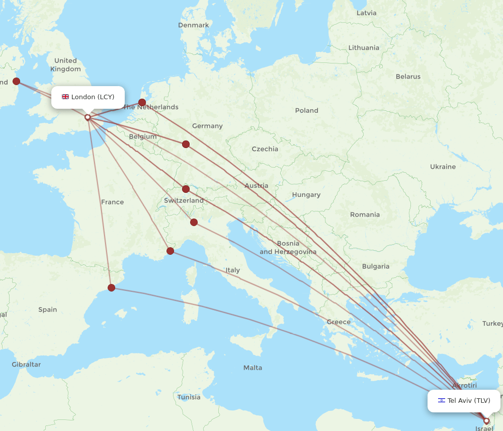 LCY to TLV flights and routes map