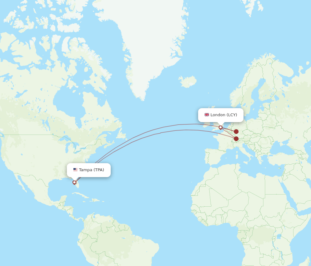 LCY to TPA flights and routes map