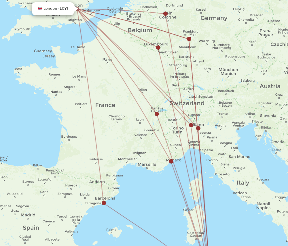 LCY-TUN flight routes