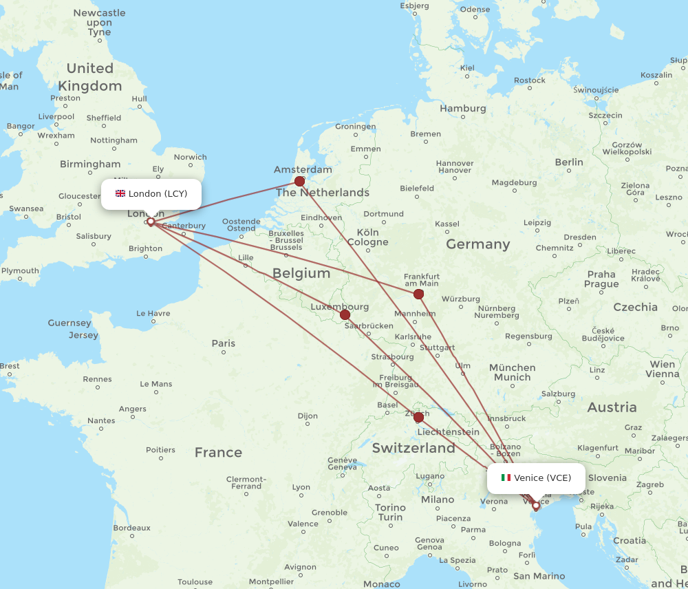 LCY to VCE flights and routes map