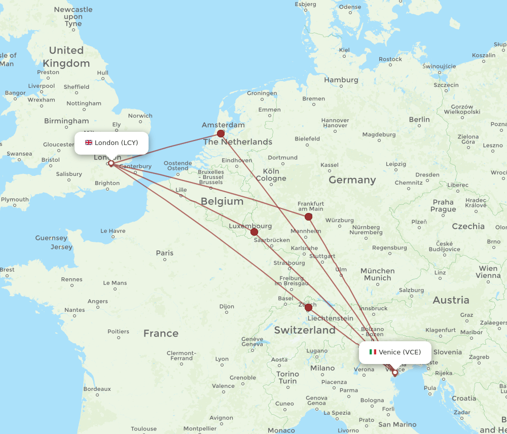 LCY-VCE flight routes