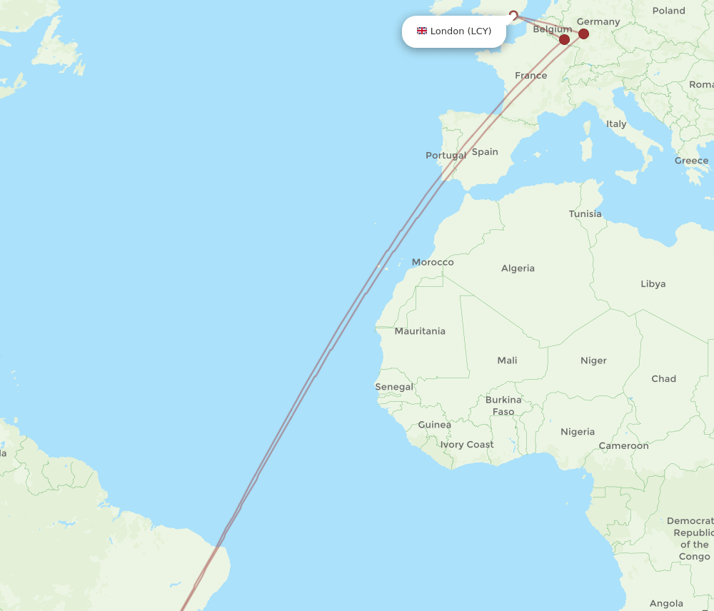 London - Campinas route map and flight paths