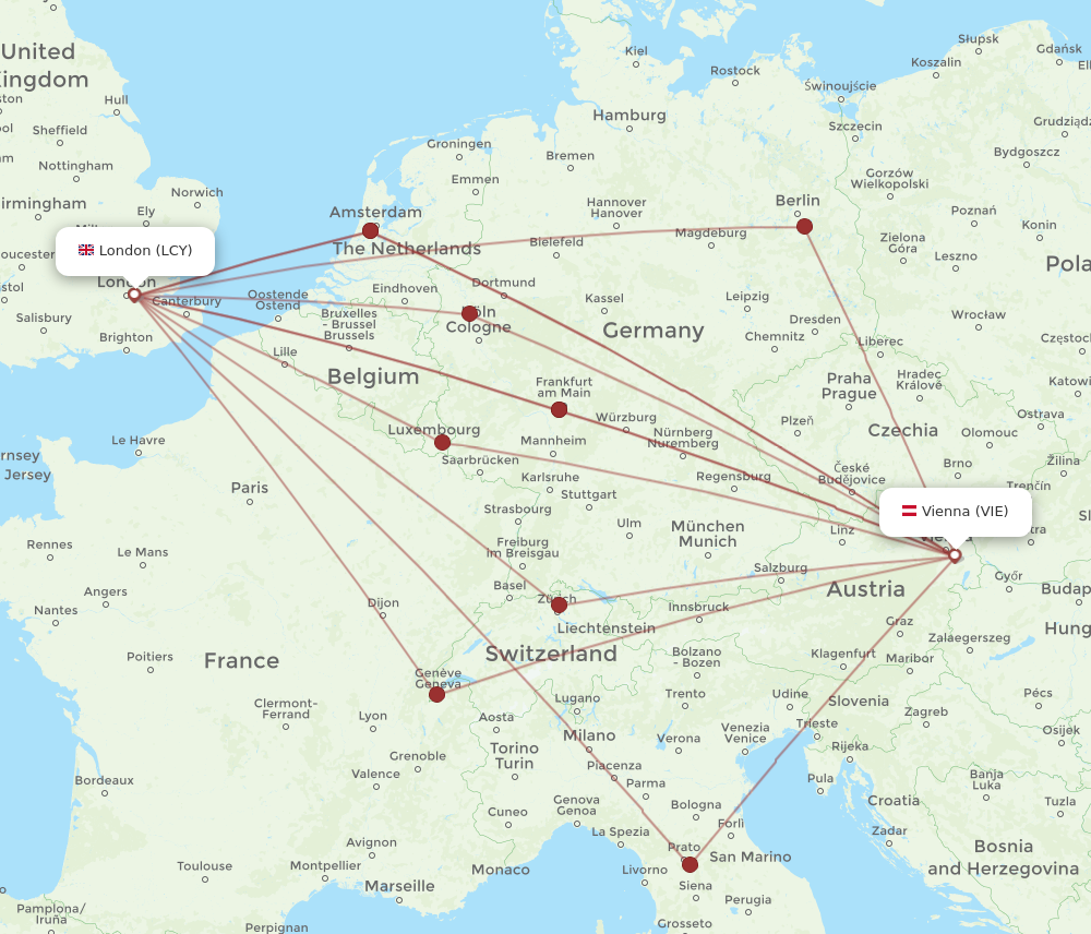 LCY to VIE flights and routes map