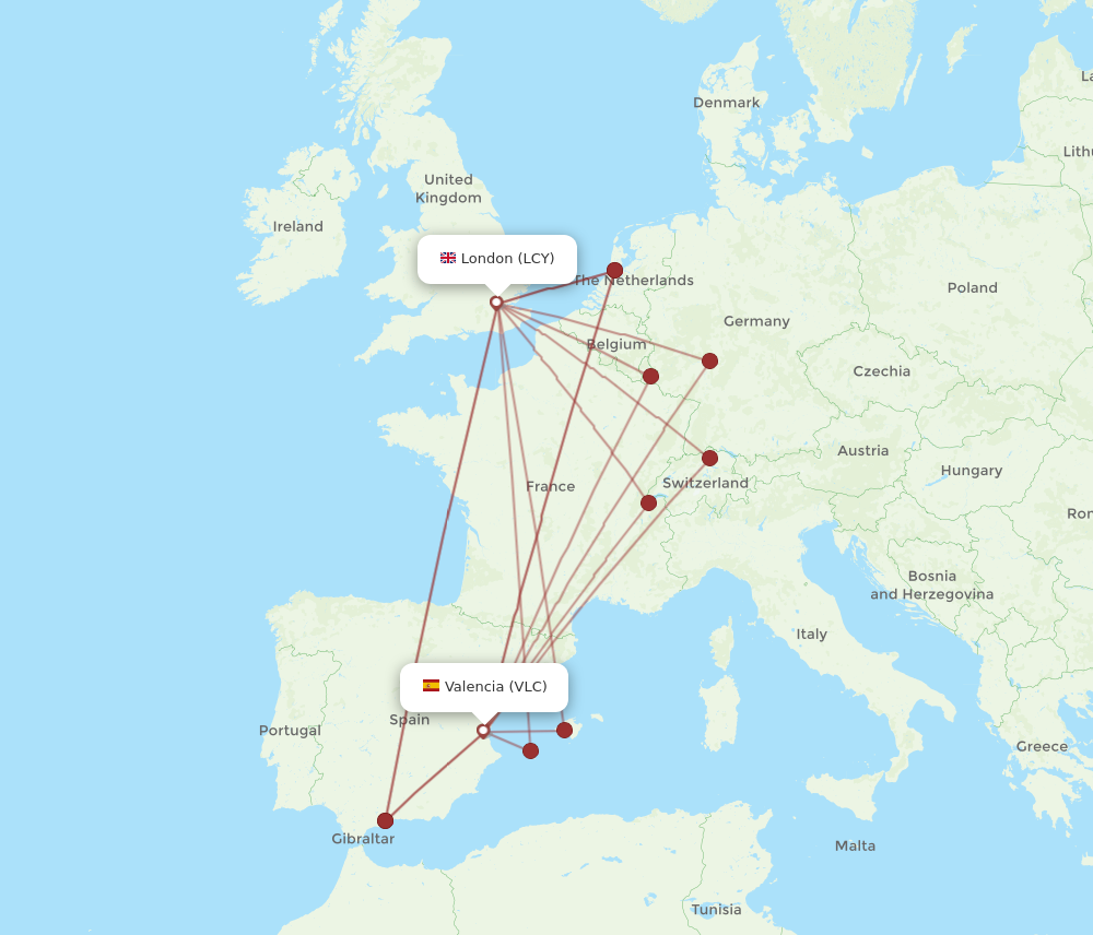 LCY to VLC flights and routes map