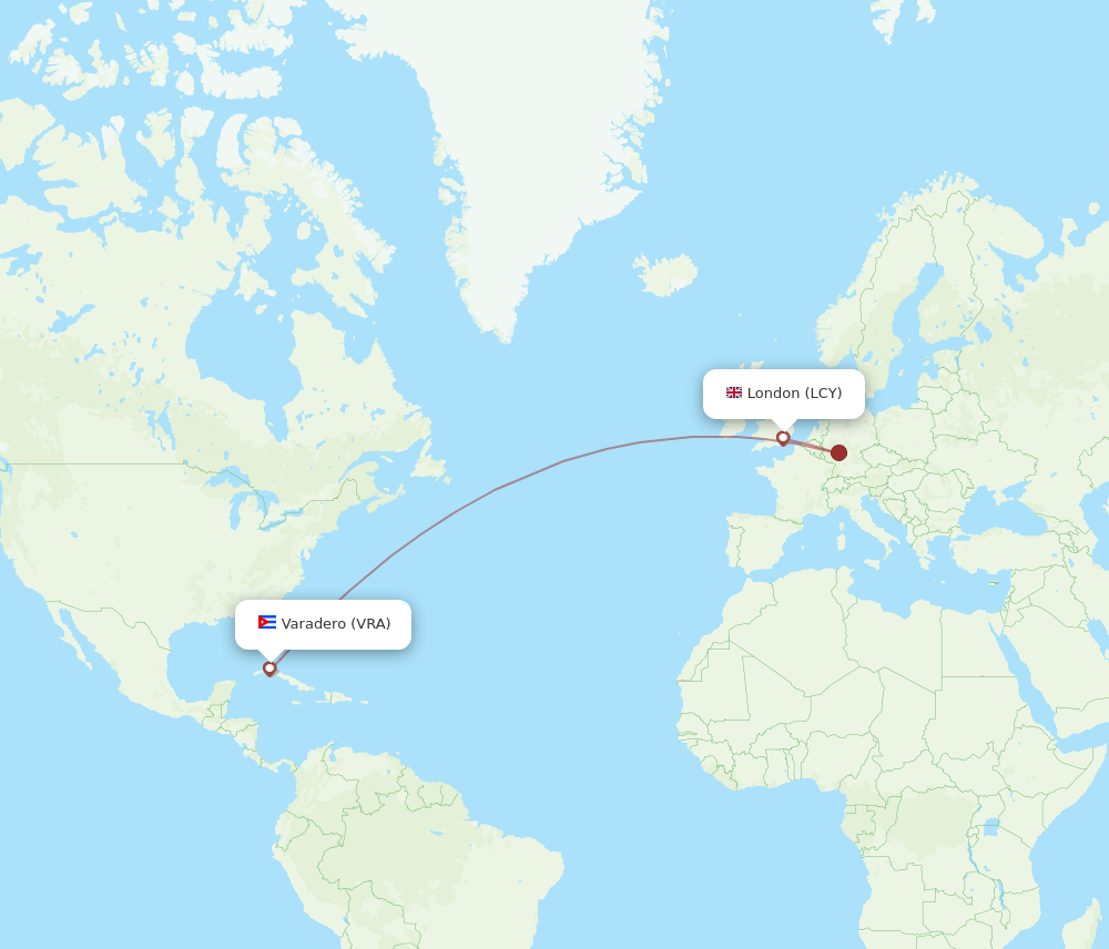 London - Varadero route map and flight paths