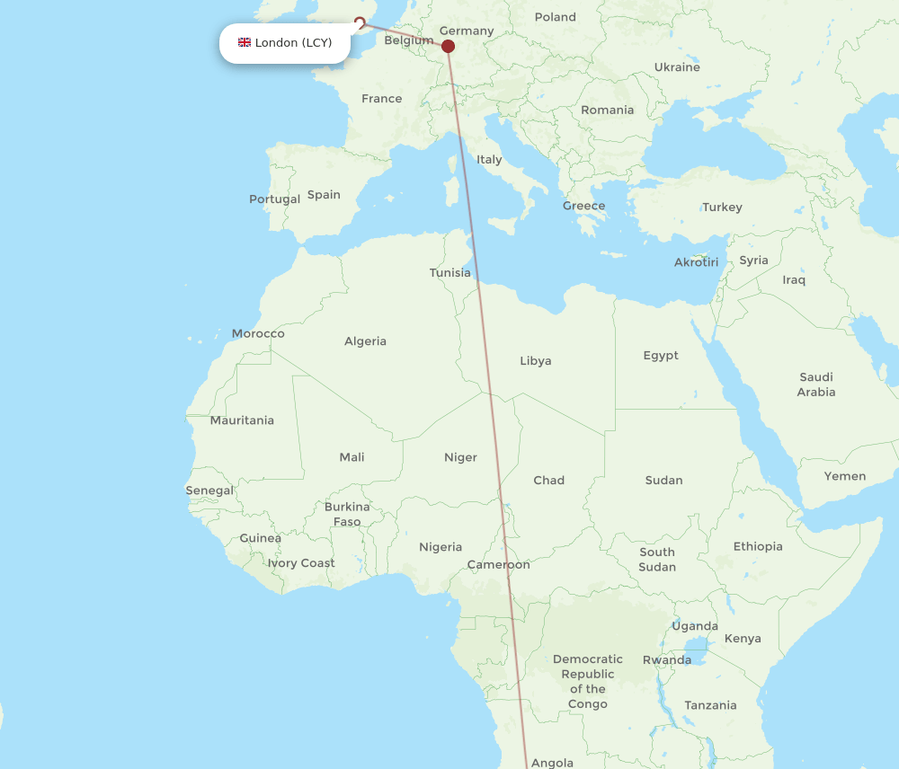 LCY to WDH flights and routes map