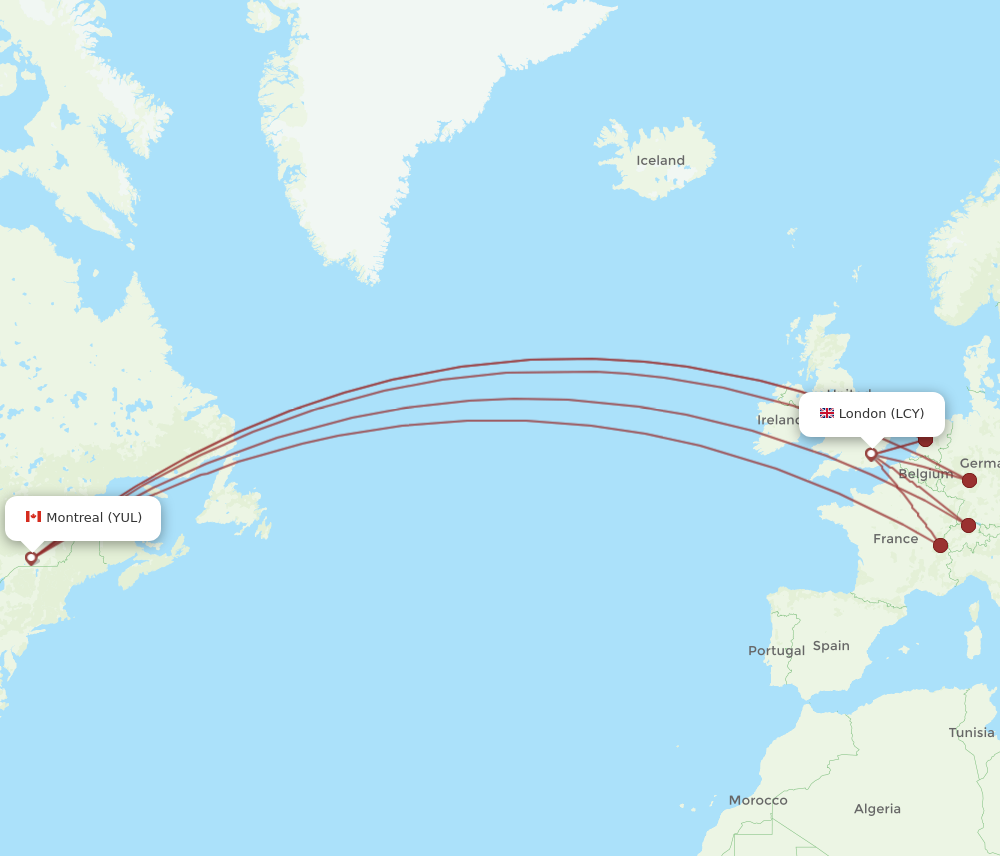 LCY to YUL flights and routes map