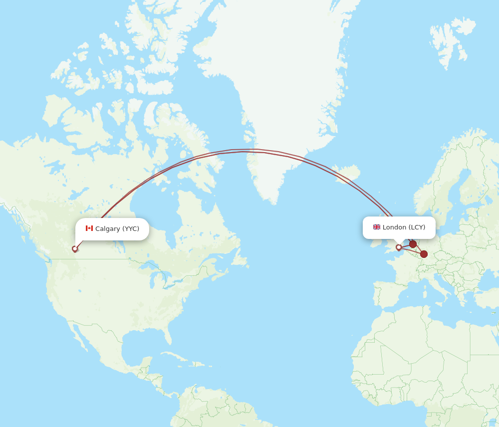 LCY to YYC flights and routes map
