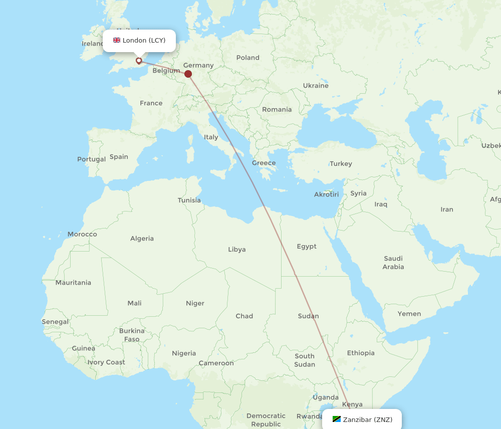 LCY-ZNZ flight routes