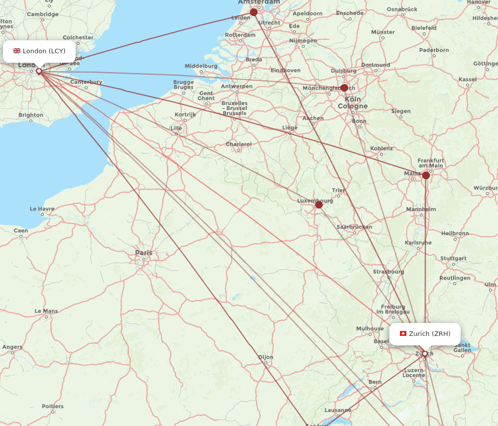 LCY-ZRH flight routes