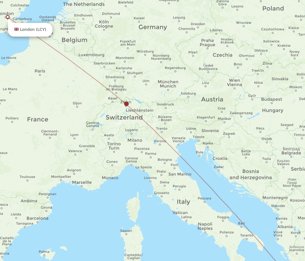 LCY to ZTH flights and routes map