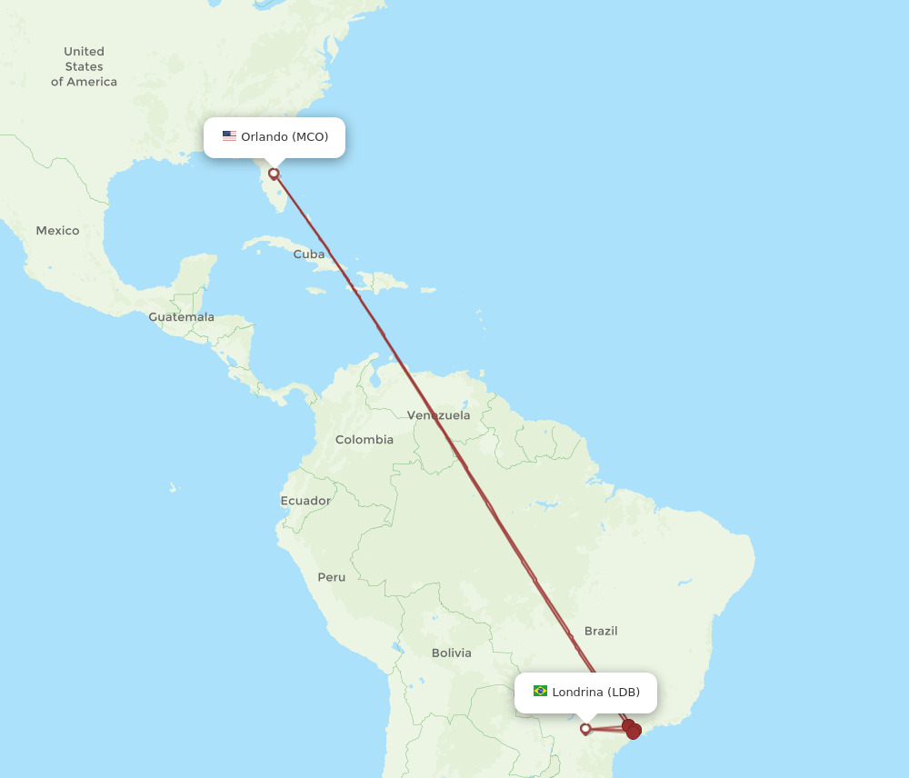 LDB to MCO flights and routes map