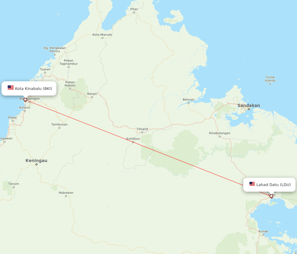 LDU to BKI flights and routes map