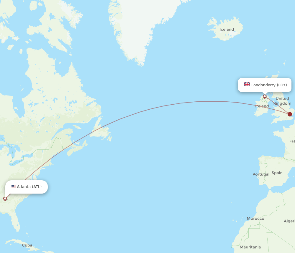 LDY-ATL flight routes