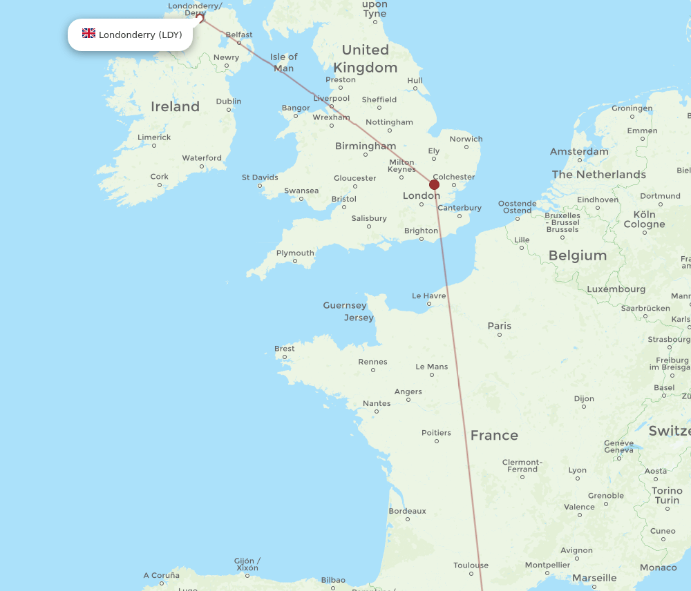 LDY-BCN flight routes