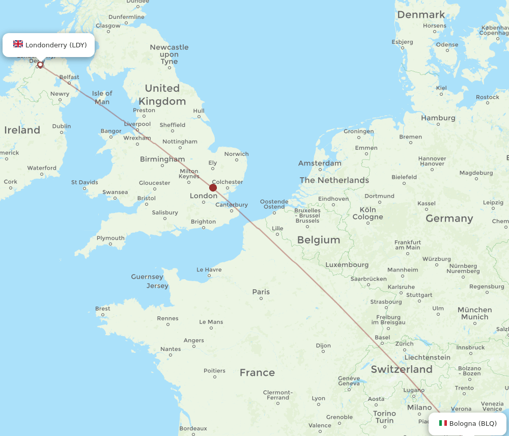LDY to BLQ flights and routes map