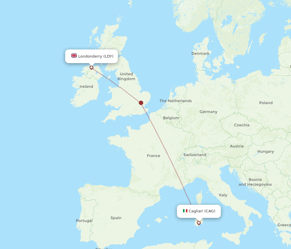 Cagliari - Derry route map and flight paths