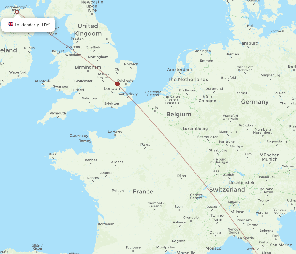 LDY to FCO flights and routes map