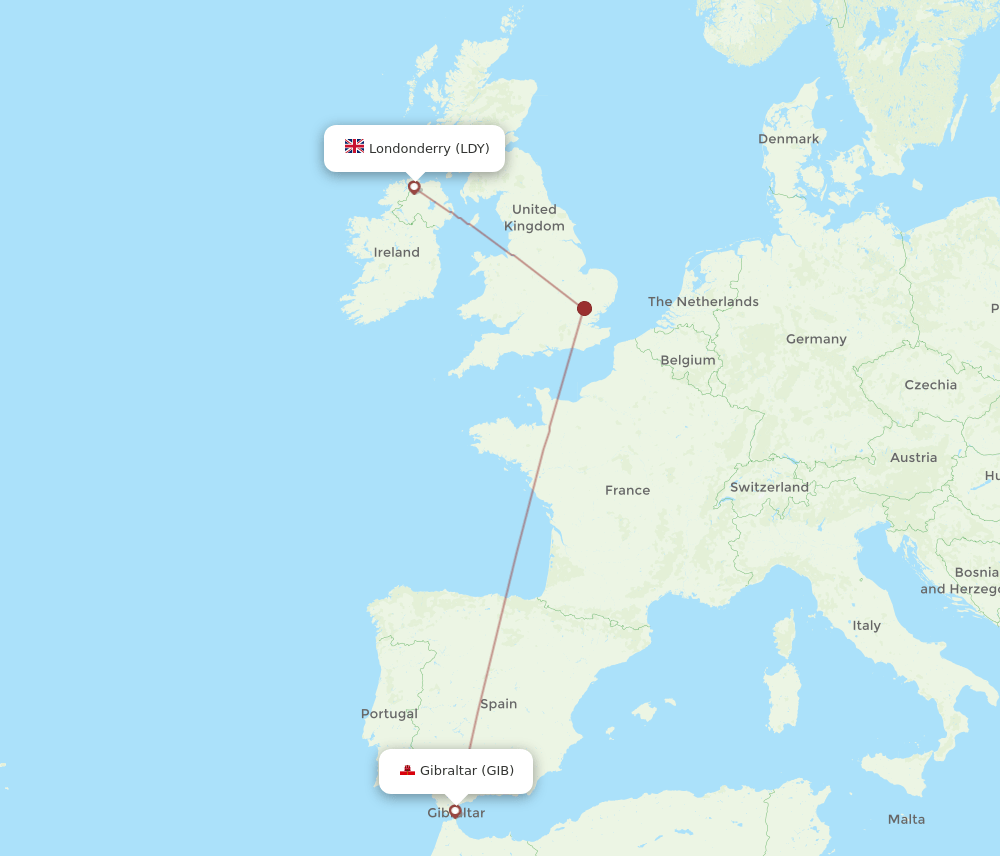 LDY-GIB flight routes