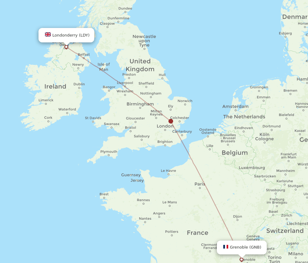 Grenoble - Derry route map and flight paths