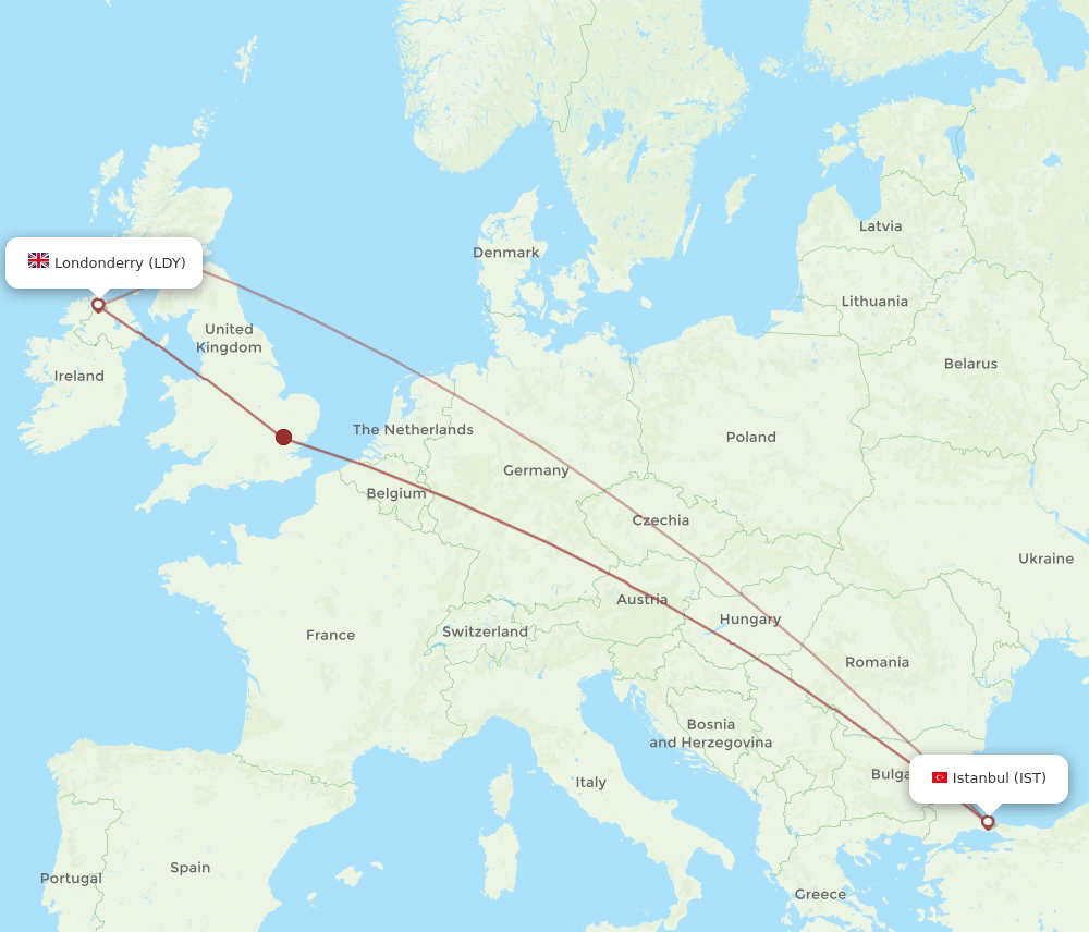LDY to IST flights and routes map
