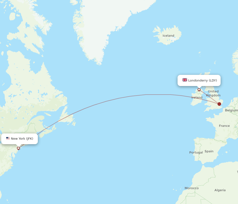 LDY-JFK flight routes
