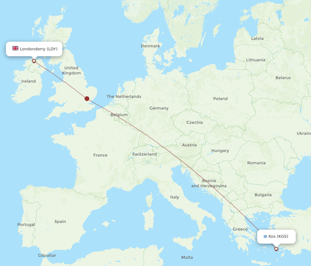 LDY-KGS flight routes
