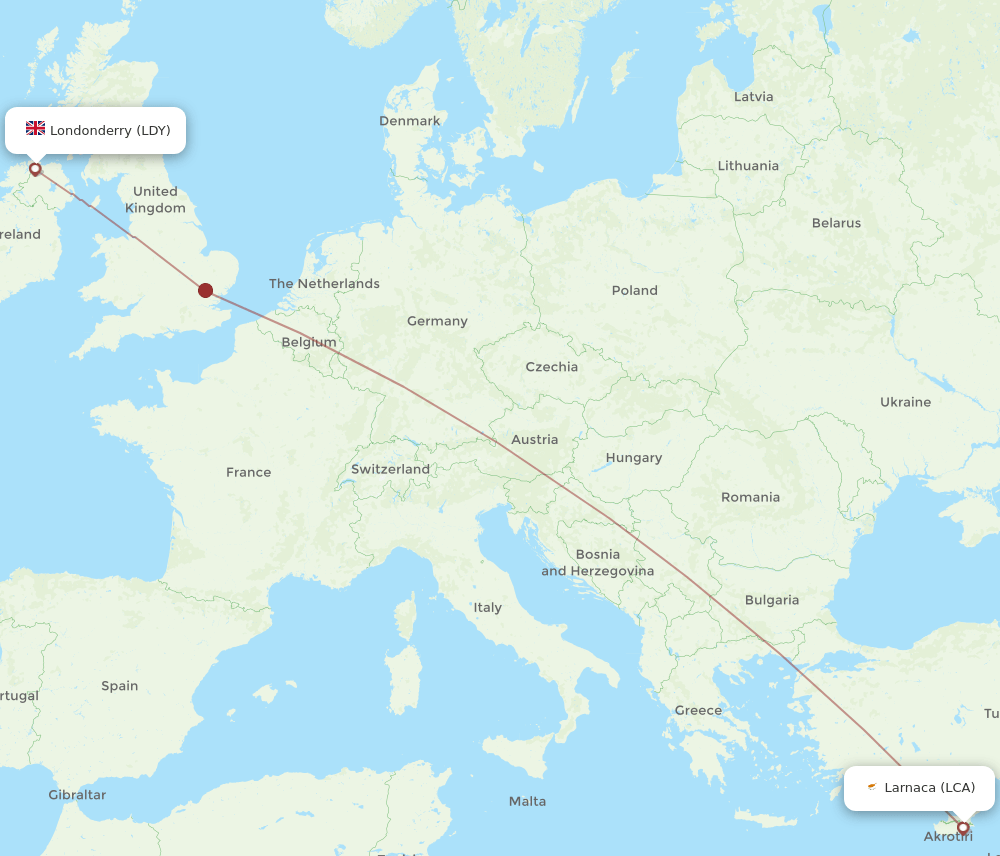 LDY-LCA flight routes
