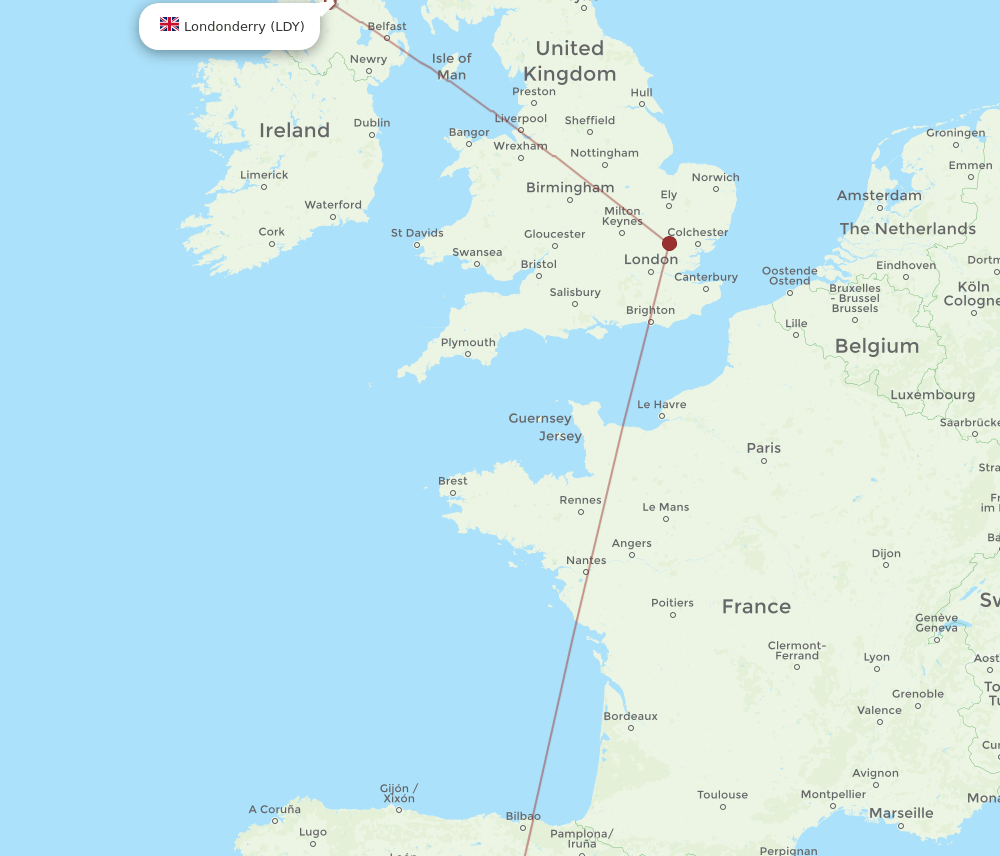 LDY-MAD flight routes