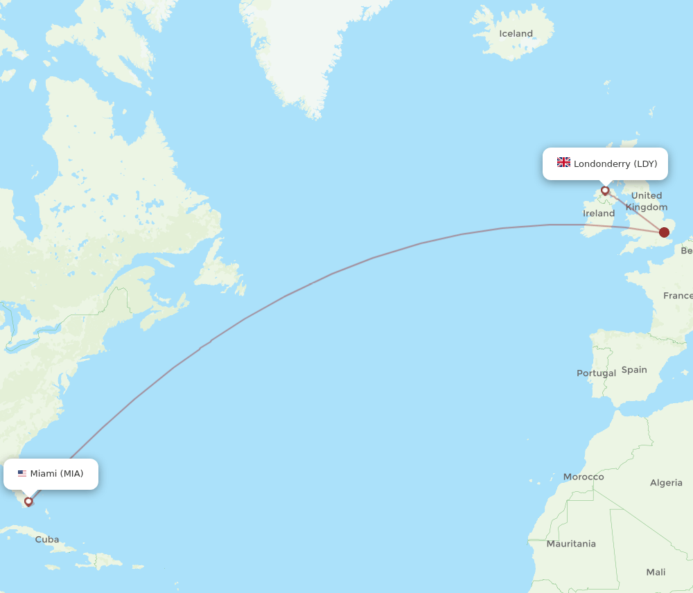 LDY-MIA flight routes