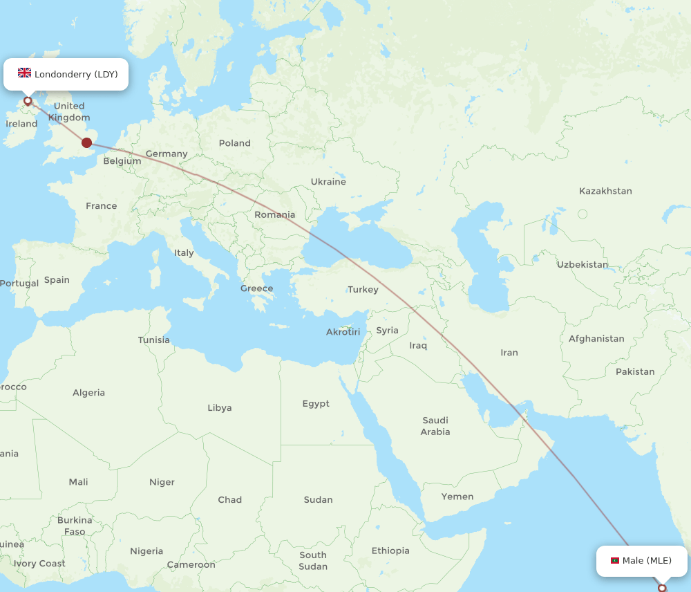 LDY-MLE flight routes